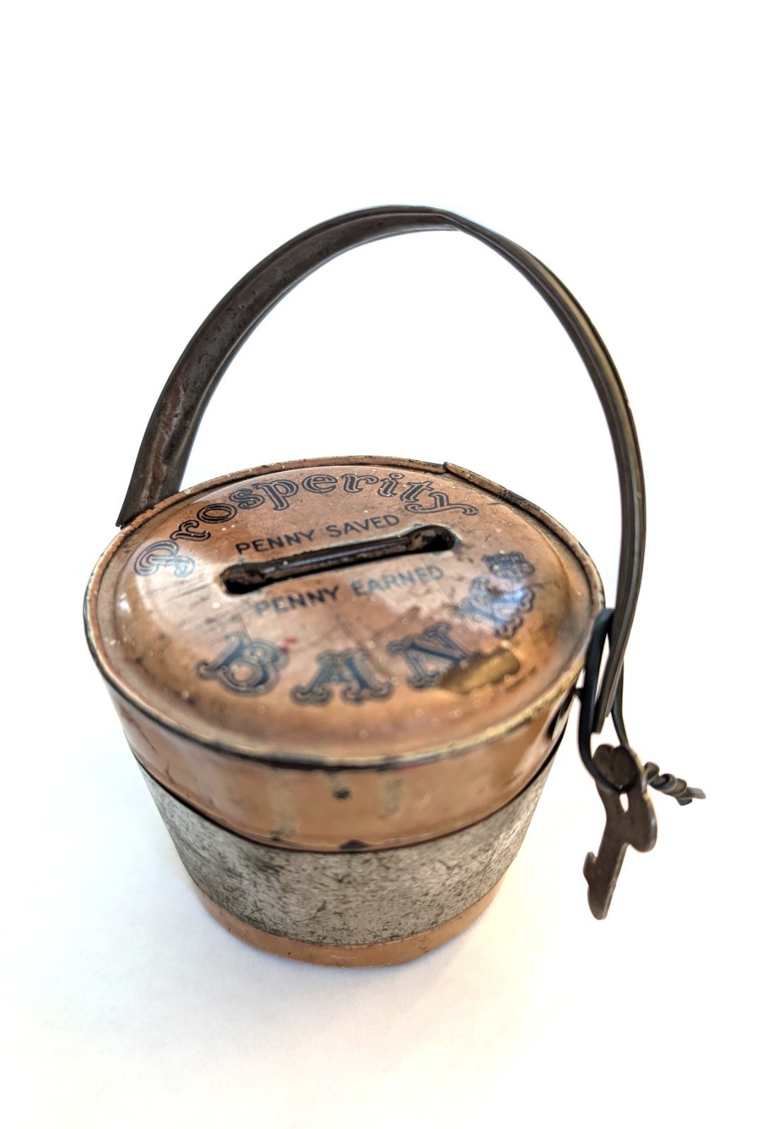 Vintage 1930-40's J Chein Prosperity Bank With Key Bucketwood Grain