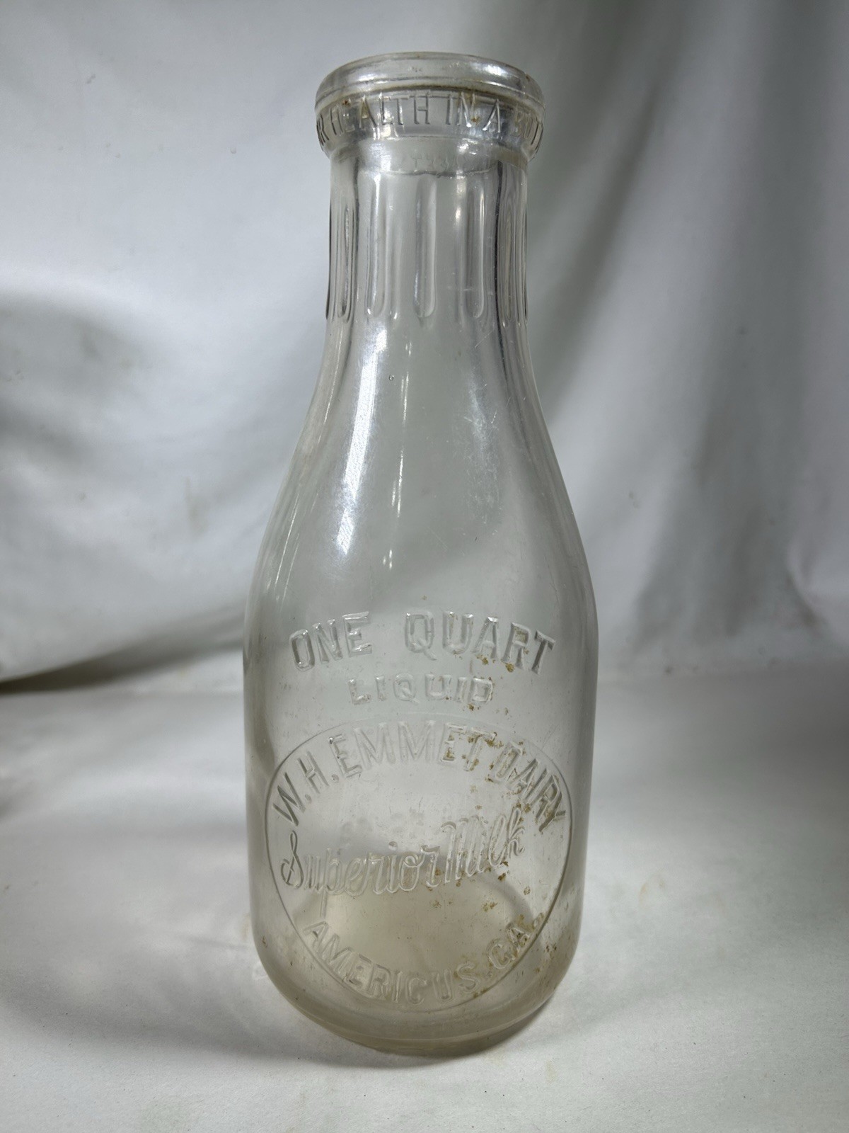 Vintage W H Emmet Dairy Americus GA Georgia Milk Glass Quart Bottle Embossed Vintage W H Emmet Dairy Americus GA Georgia Milk Glass Quart Bottle Embossed
