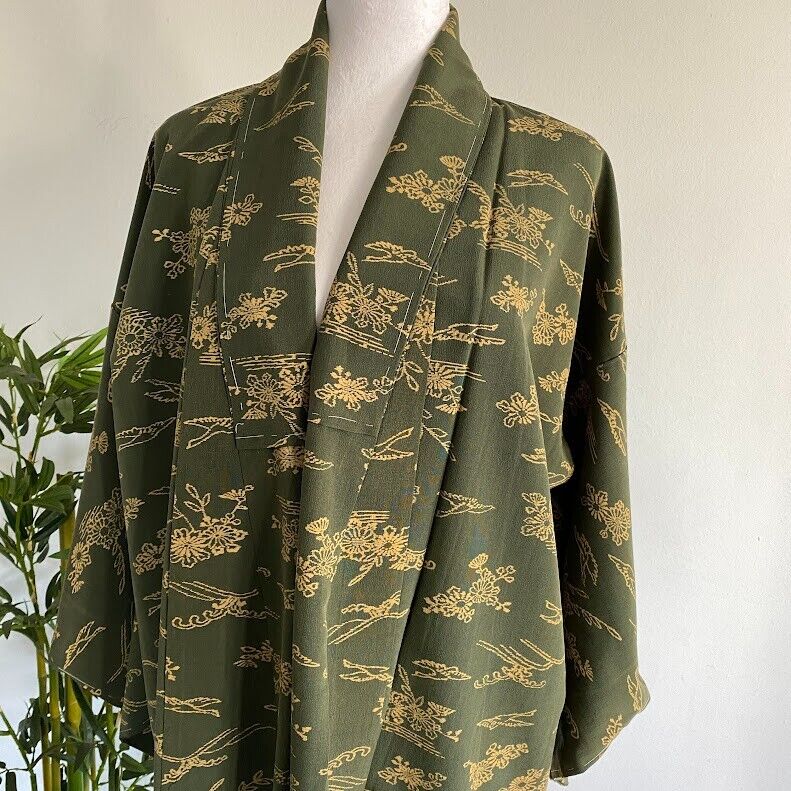 UnUsed Moss LONG Vintage Silk Japanese Kimono Robe Evening Dress Costume