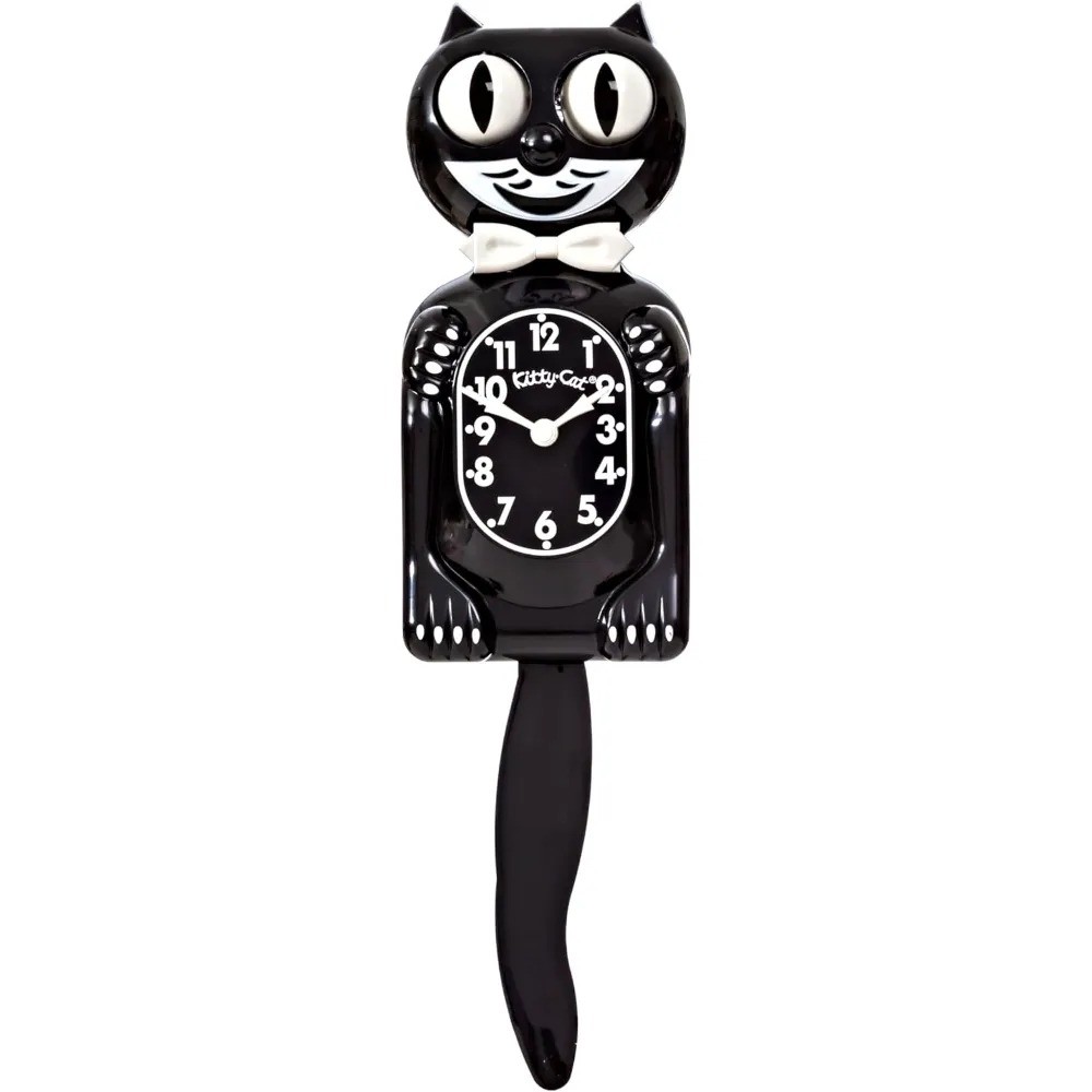 Kit Cat Klock Classic Black- Small - Iconic Retro Cat Clock w Moving Eyes & Tail