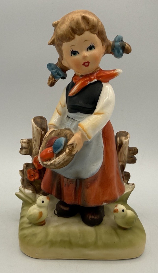 Vintage Wales Little Girl With Basket And Baby Chicks Porcelain Figurine Vintage Wales Little Girl With Basket And Baby Chicks Porcelain Figurine