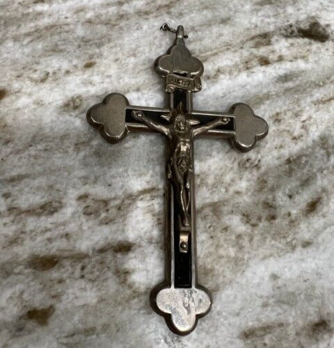 Rosary Cross Silver Plated Crucifix Very Old