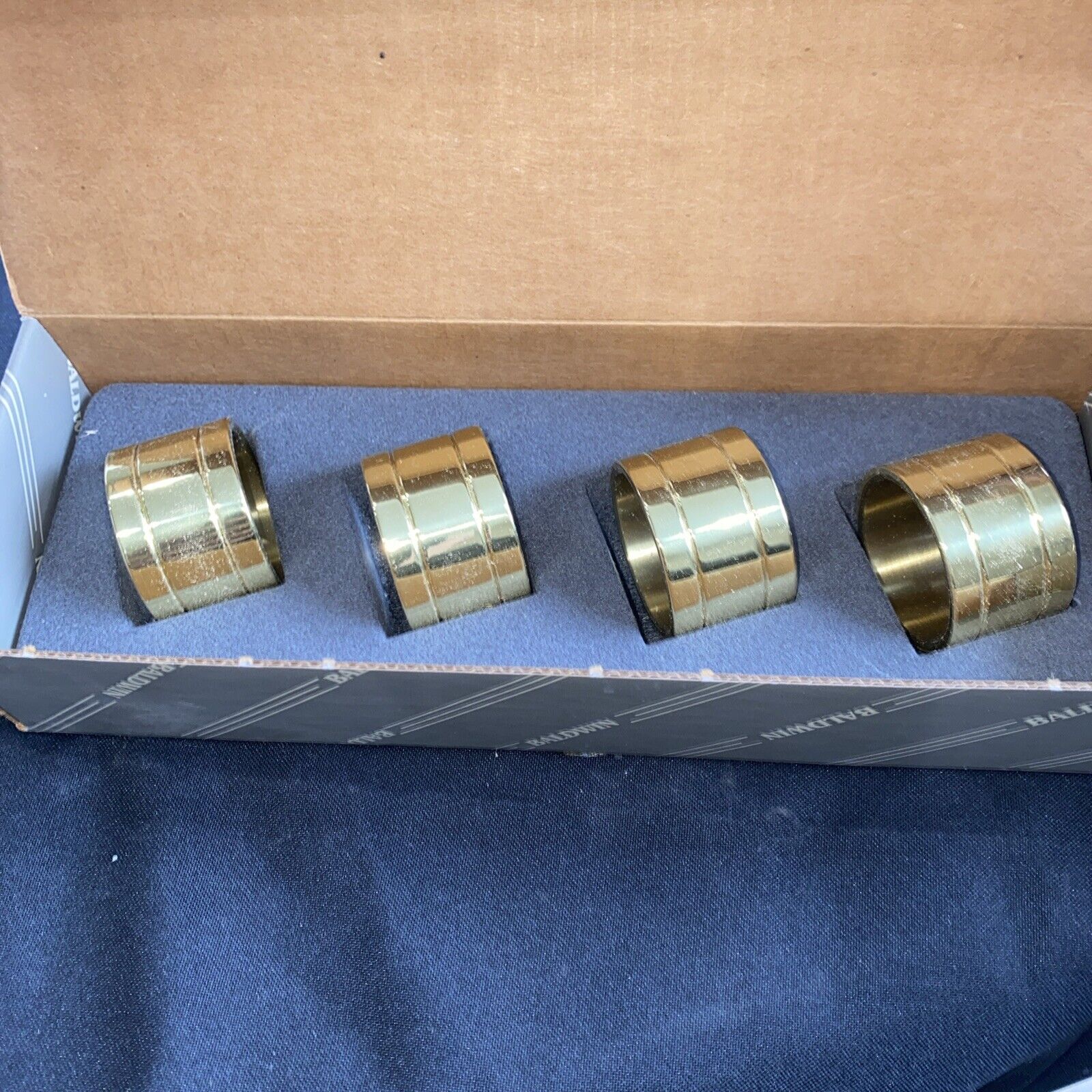 Vintage Baldwin Brass Napkin Rings 4 Pieces Devon #7534 Polished Brass @34