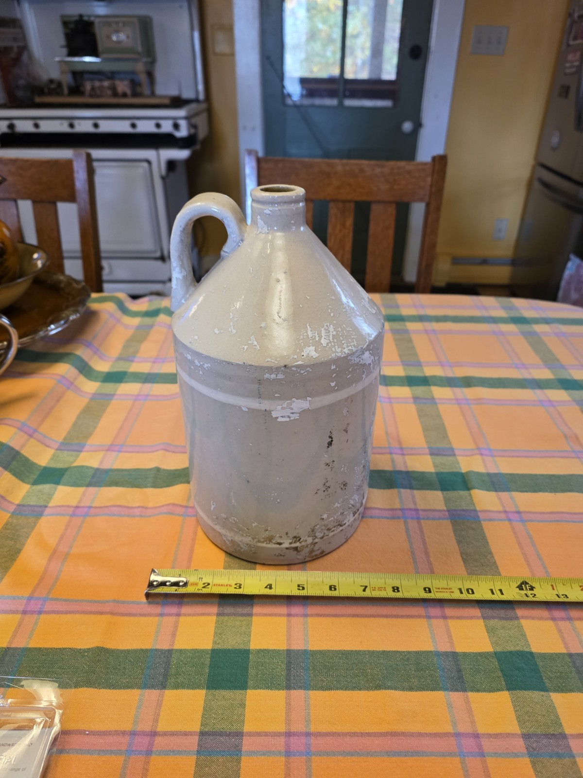Unmarked Gray Glazed Stoneware Jug w/ Handle, 1 Gal, 12 in Tall