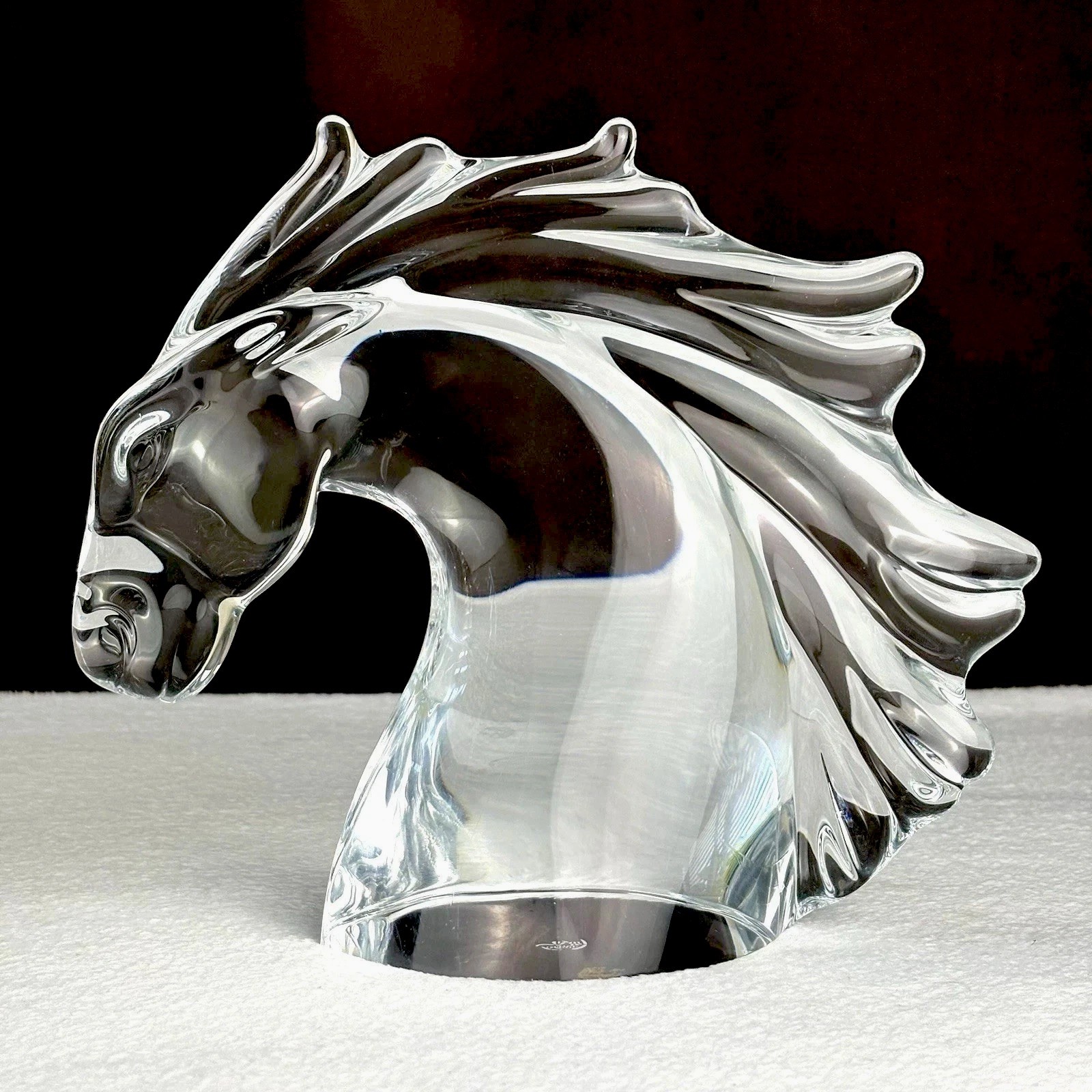 SIGNED Vtg Daum Nancy France Stallion Horse Head Tete de Cheval Crystal Statue
