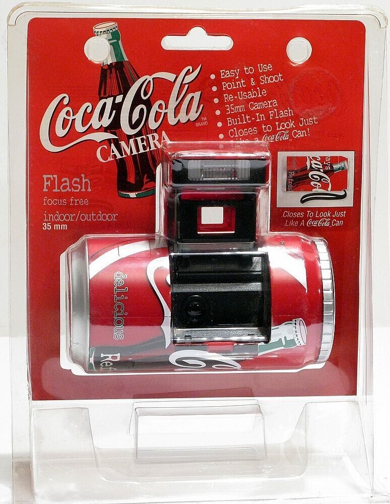 NIB Vintage 1990's Coca Cola Coke Soda Can 35mm Camera Focus Free Built in Flash