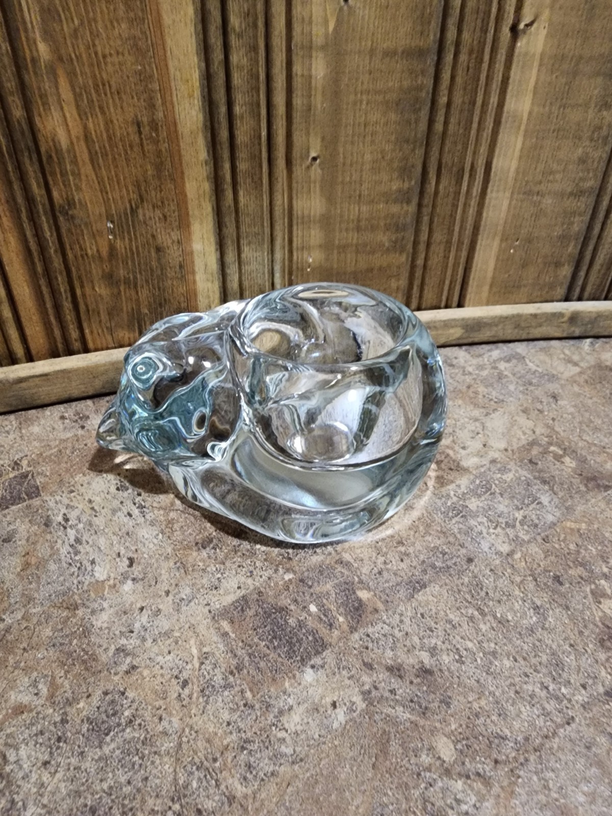 Vtg Glass Sleeping Kitty Votive Candlse Holder Tealight Cat 2\