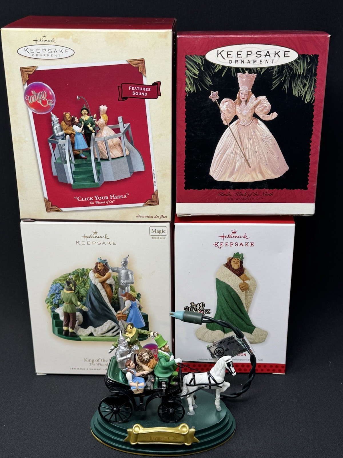 5 Hallmark Wizard of Oz Ornaments Magic Sound & Music Glinda Click your Heels +