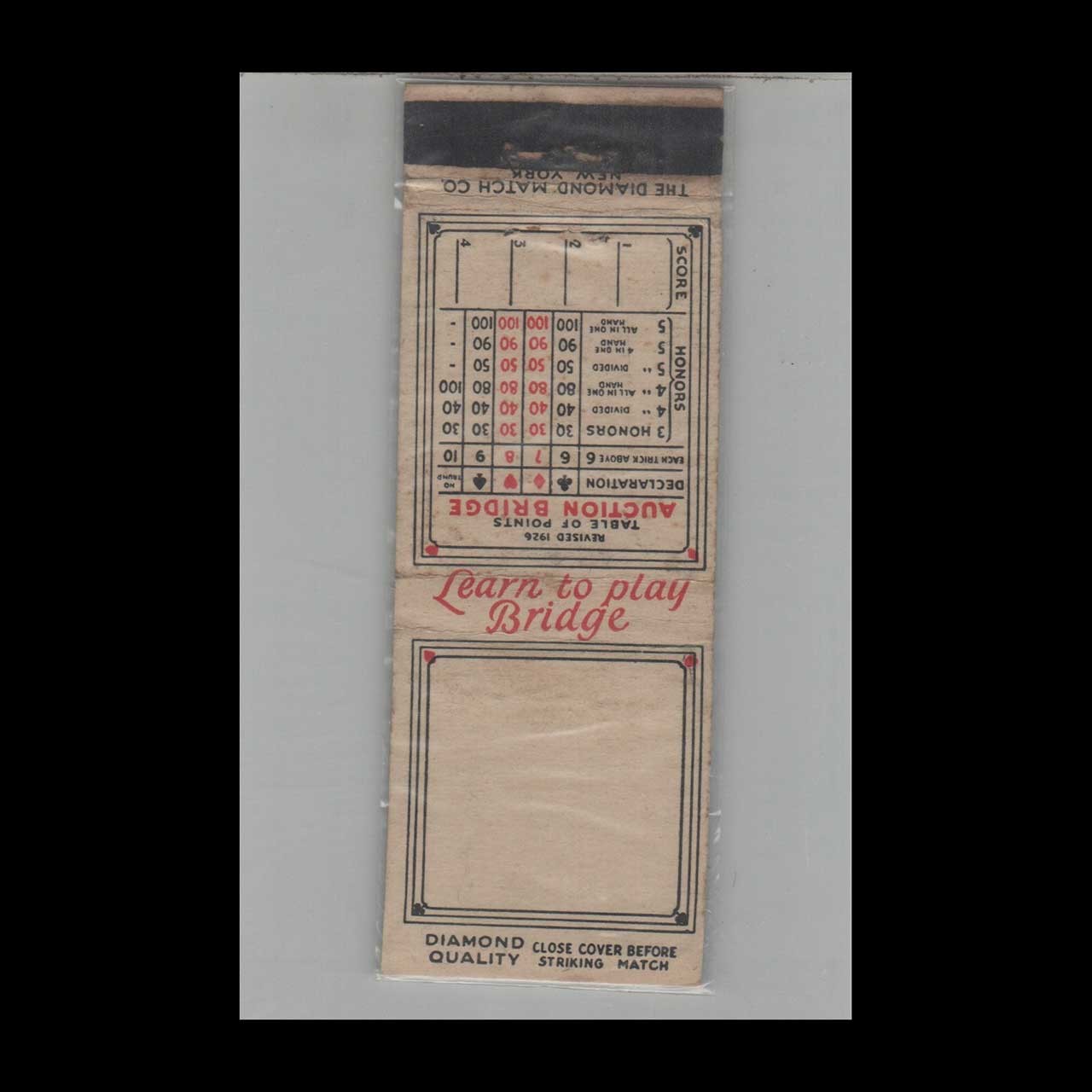 1930s Matchbook Cover Diamond Quality Learn To Play Bridge