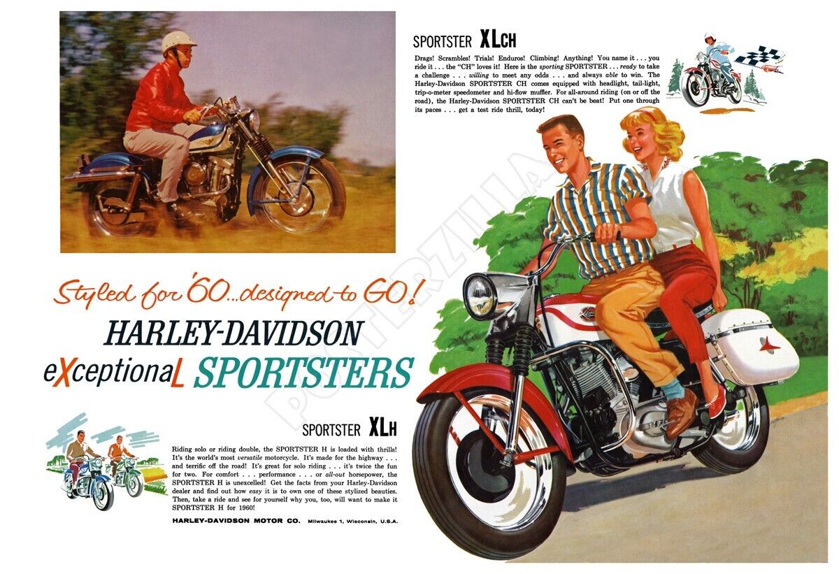 1960 Harley-Davidson Sportster - Vintage Advertising Poster