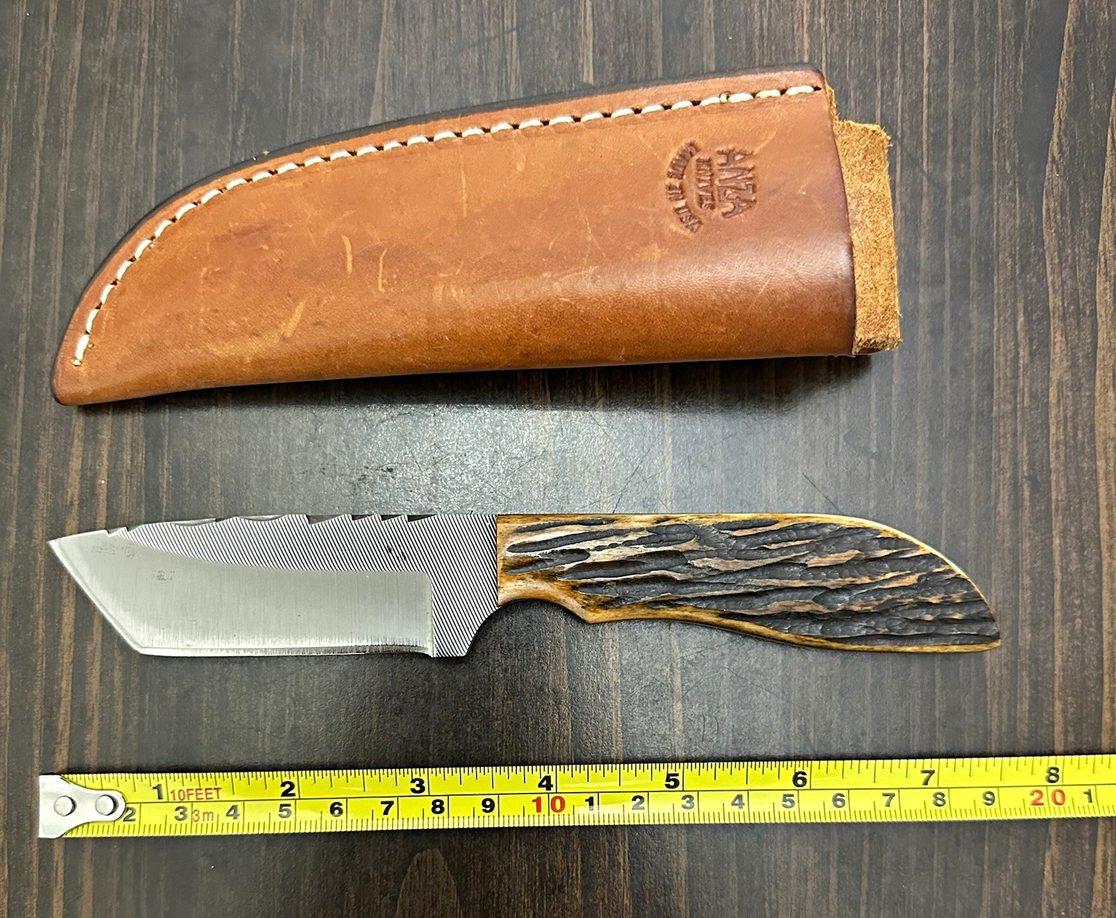 Lot of (3) used Anza Fixed Blade Knives w/ Leather Sheaths