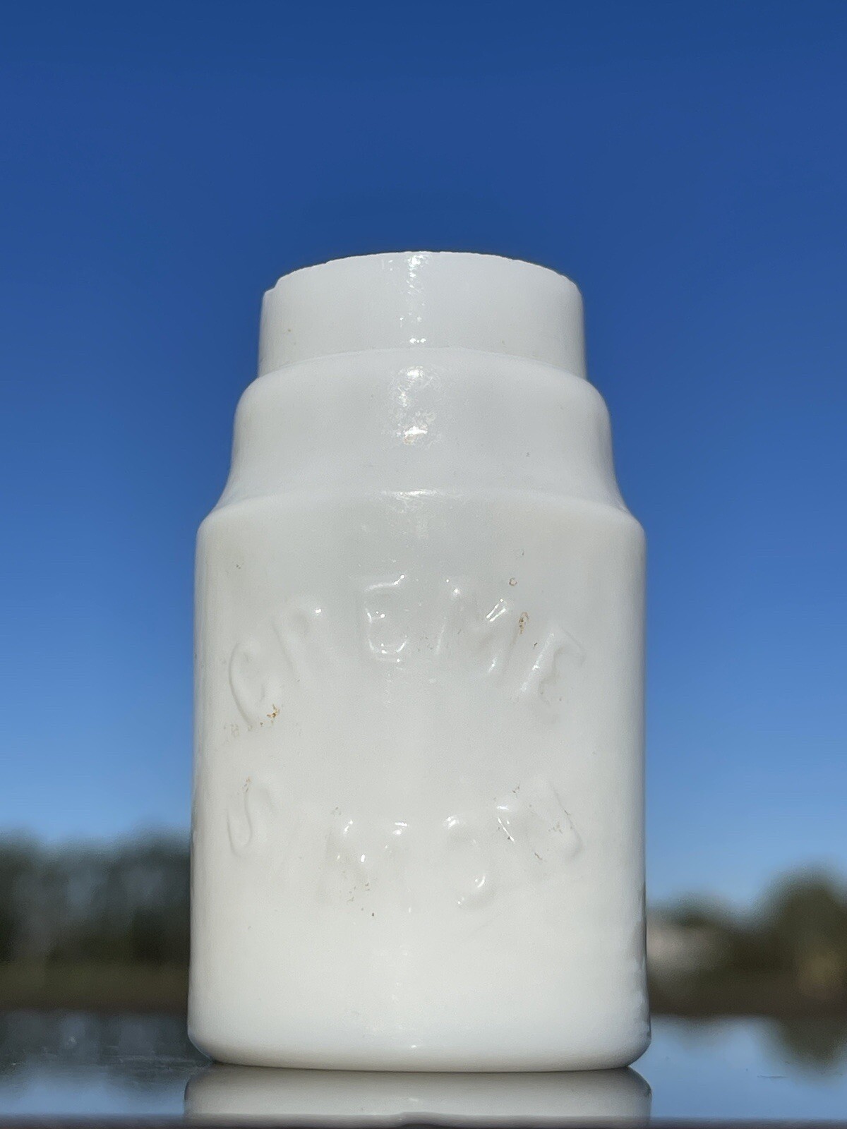 Pre-1900s Antique Jar  «CREME SIMON» Milk Glass