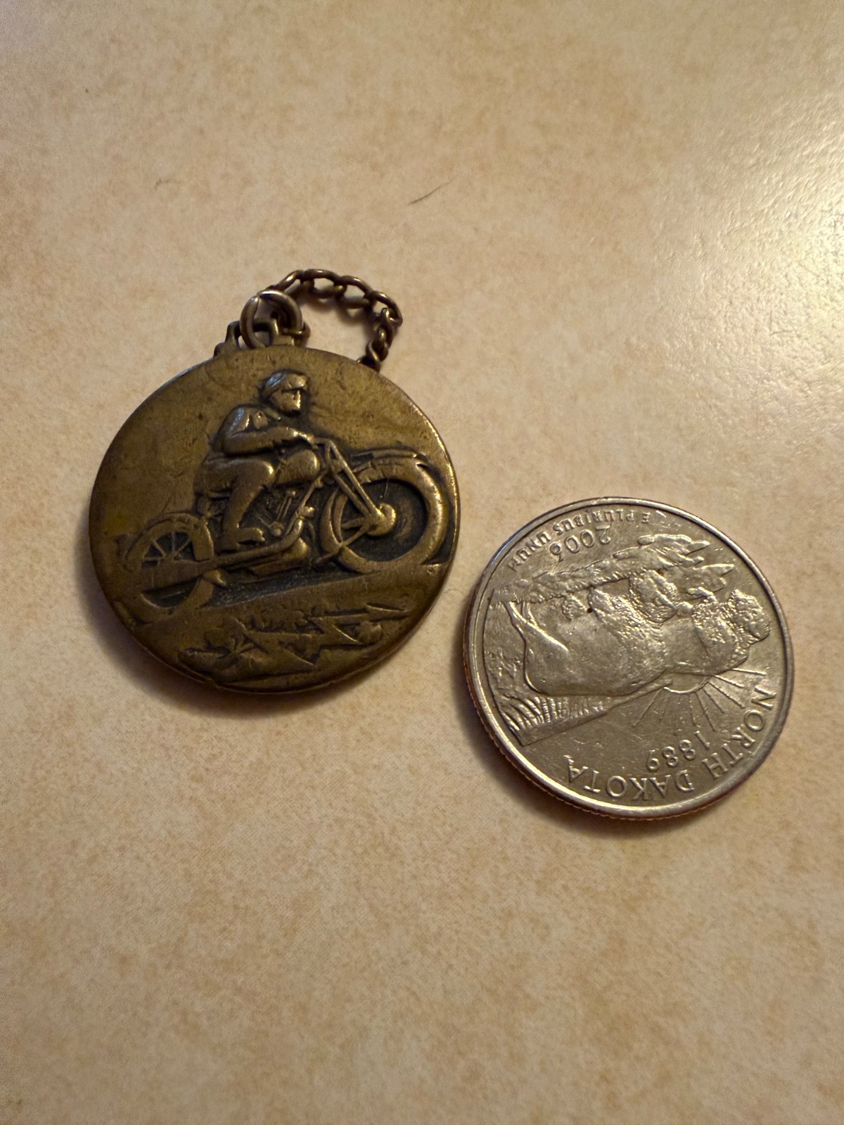 Vintage St. Christopher medal of 20\'s or 30\'s Motorcycle & Rider