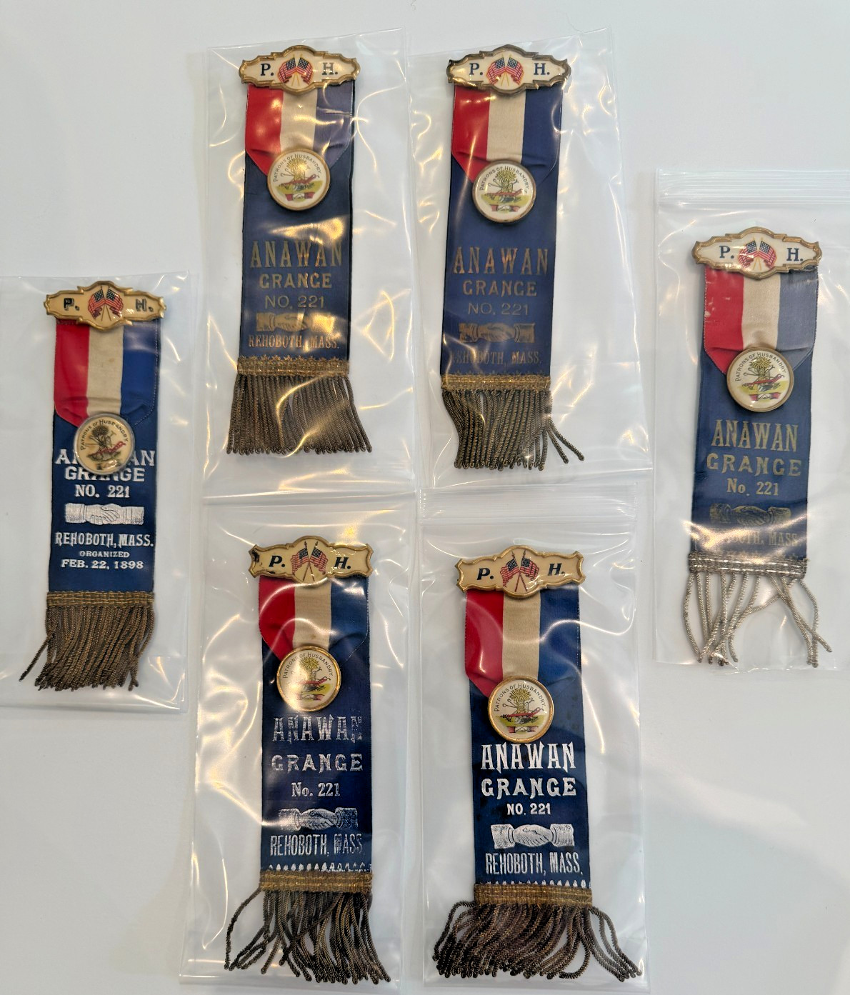 Lot of 6 Antique 1898 Patrons of Husbandry Grange Ribbons Rehoboth Mass PH