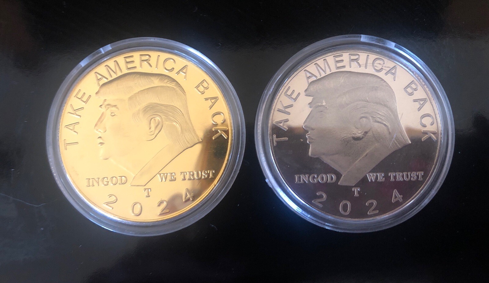 President Trump TAKE AMERICA BACK Metal Coin 2 pc Commemorative Gold/Silver2024 President Trump TAKE AMERICA BACK Metal Coin 2 pc Commemorative Gold/Silver2024