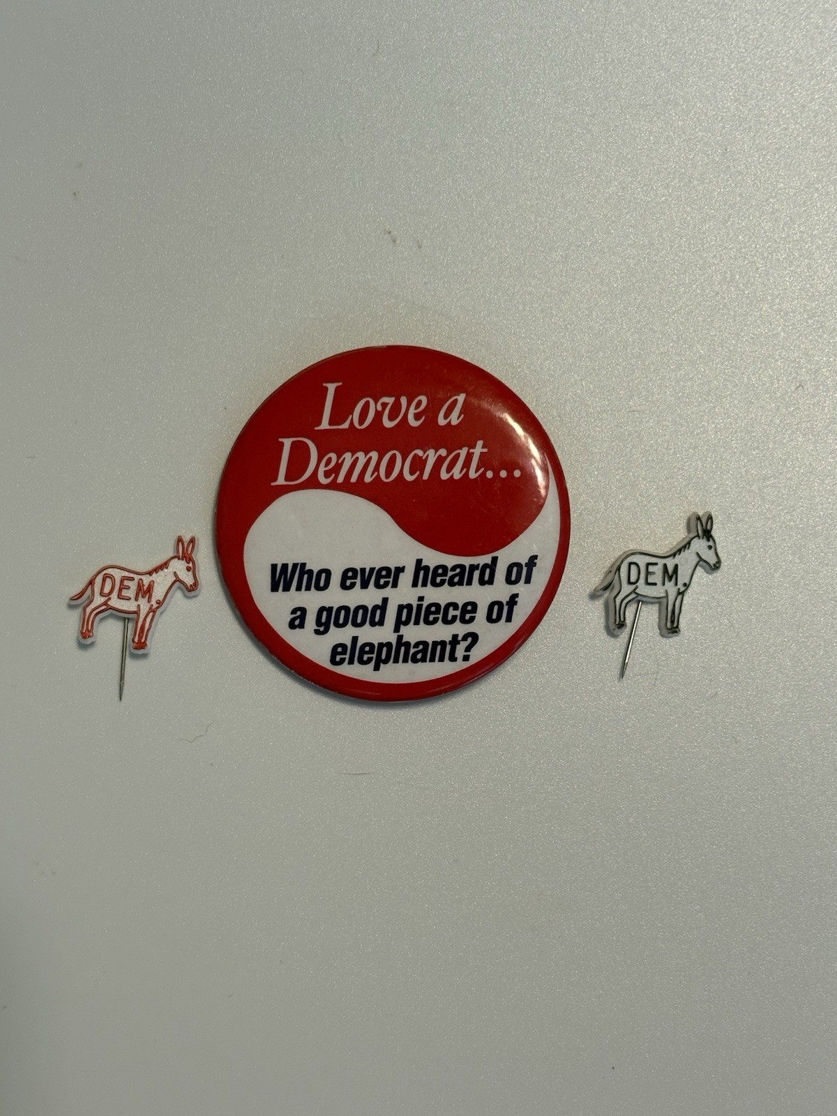 Vintage 1996 Democratic Party Button Lot Love a Democrat Elephant 2 Donkey Pins