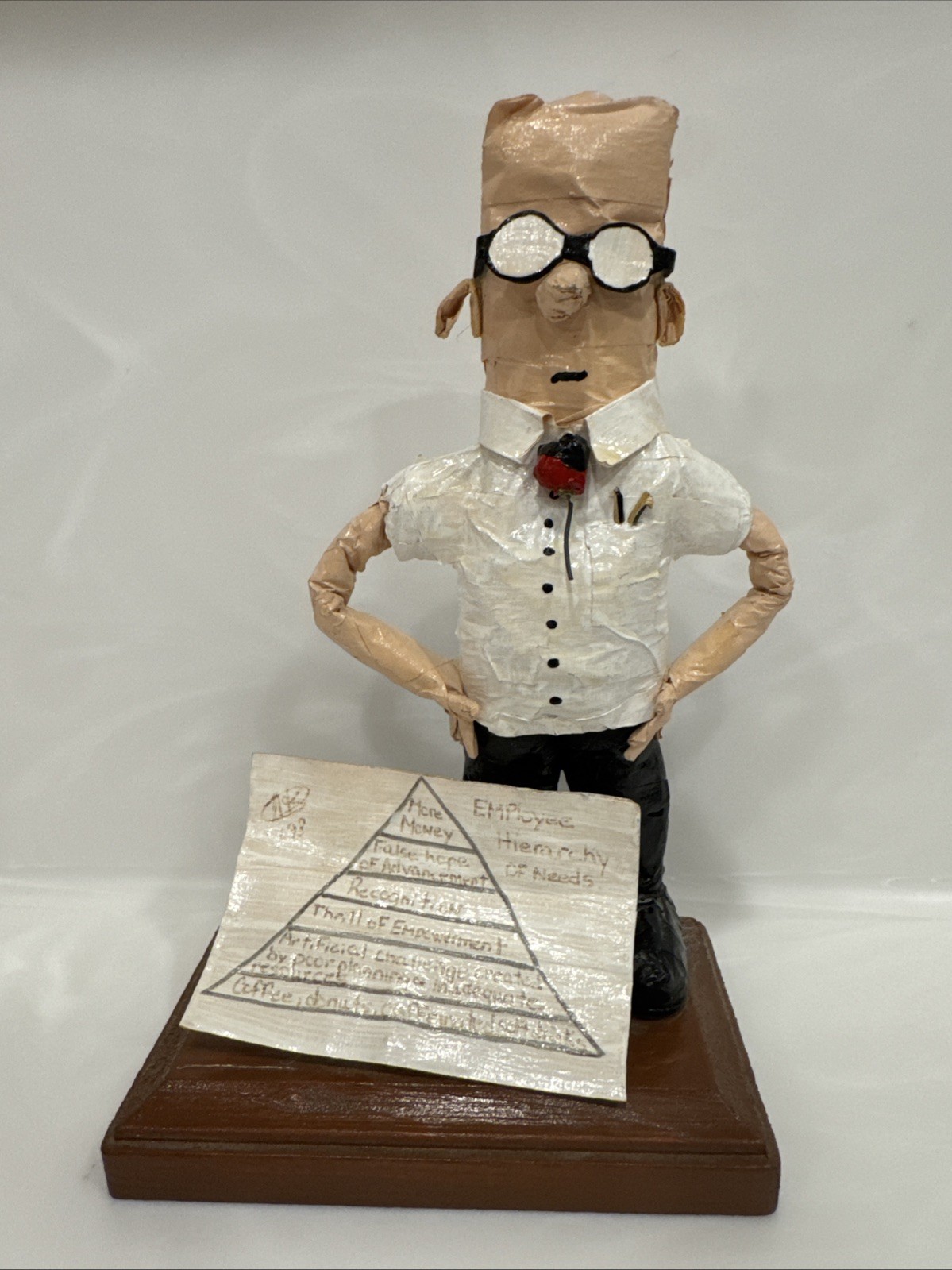 Vntg 1998 Dilbert Sculpture Handmade Signed TapeArt “Employee Hierarchy Of Needs
