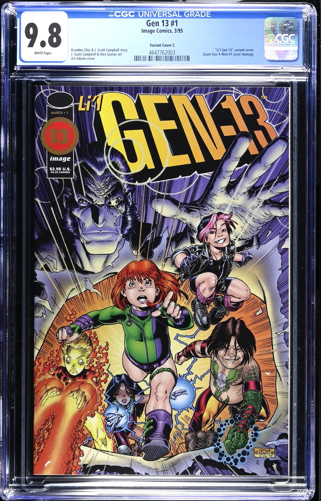 CGC 9.8 Gen 13 #1 Key Issue 1995 Cover C Variant J Scott Campbell White Pages