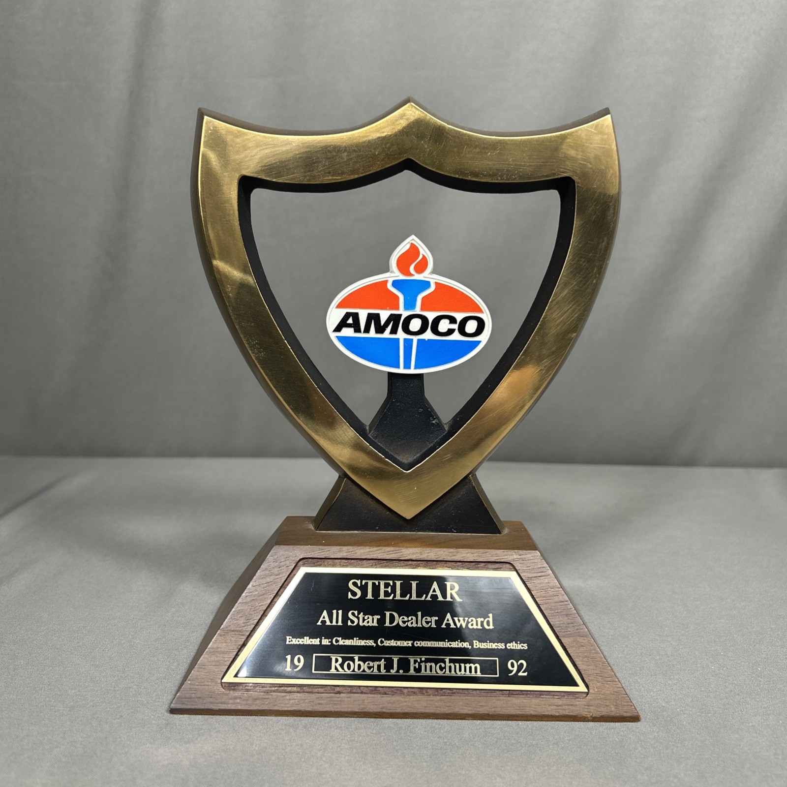 Vtg Amoco Gas Station All Star Dealer Award HEAVY 90s Memorabilia Metal Wood