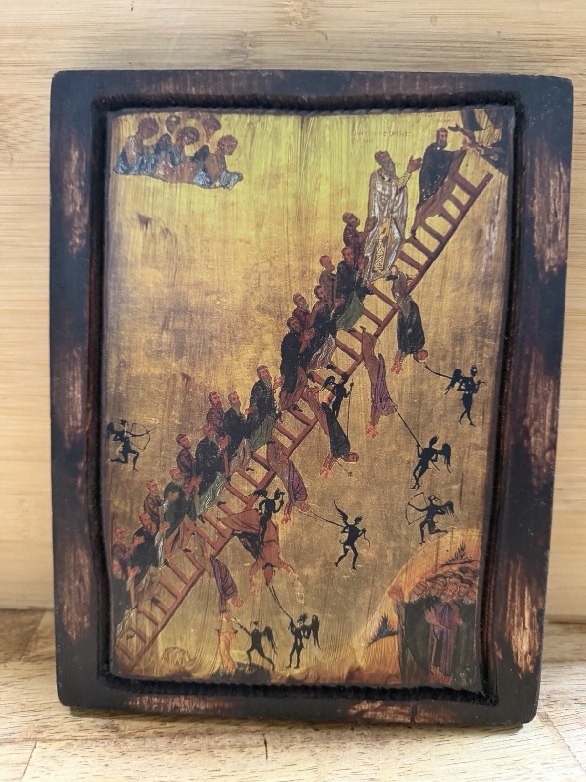 Mount Athos Ladder of Divine Ascent Wooden Icon Plaque Replica Byzantine Seal 8