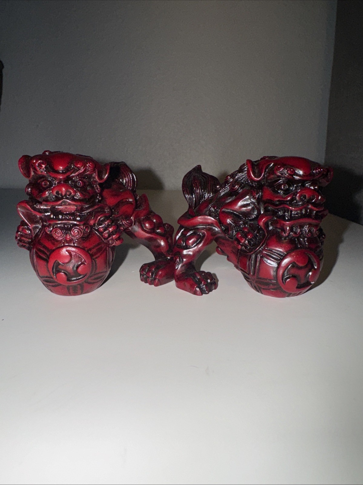 Vintage Japanese Kutani Hand Painted Resin Foo Dogs/Shishi Lion Statues