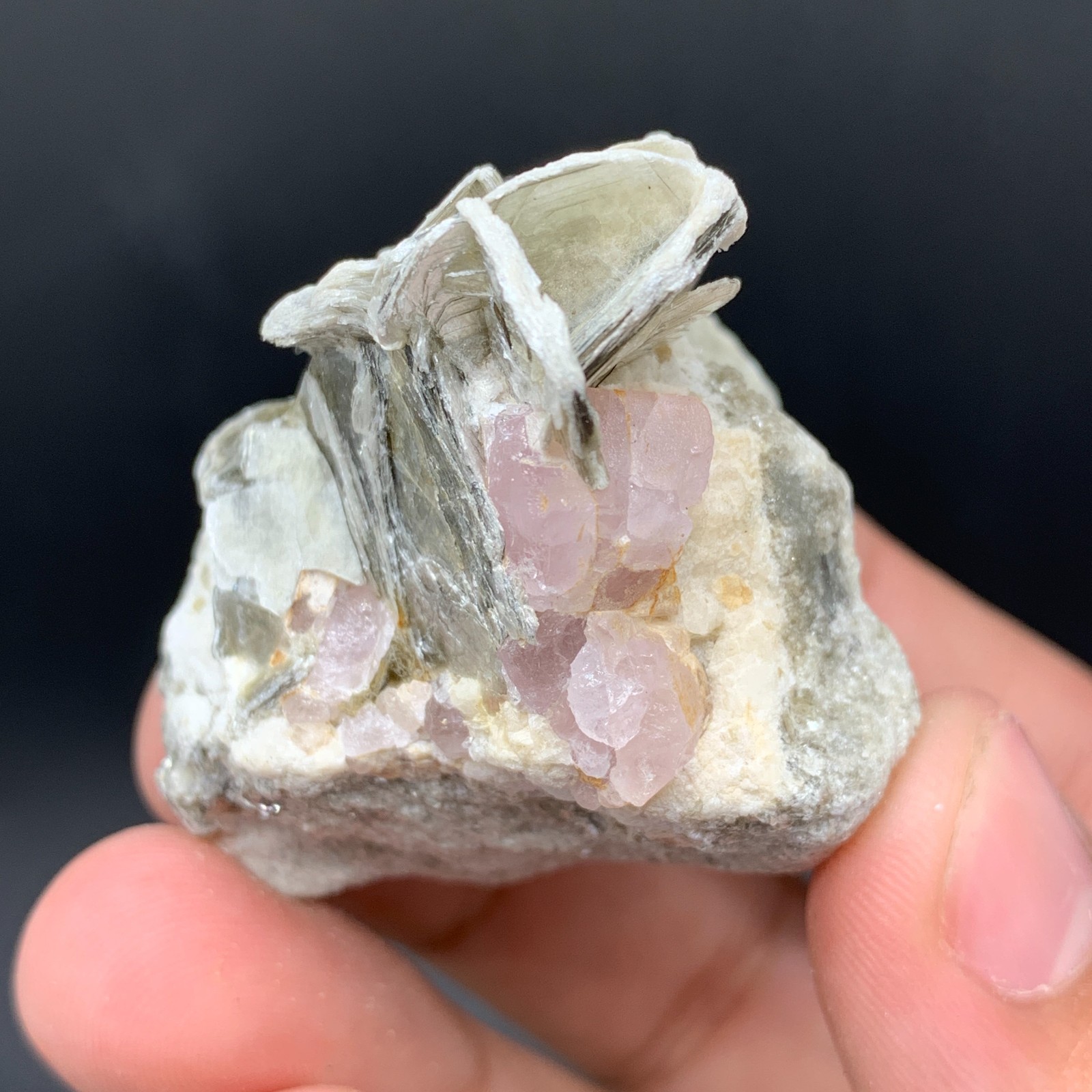 Soft Pink Apatite Crystals on Muscovite Mica - Nagar Valley, Pakistan