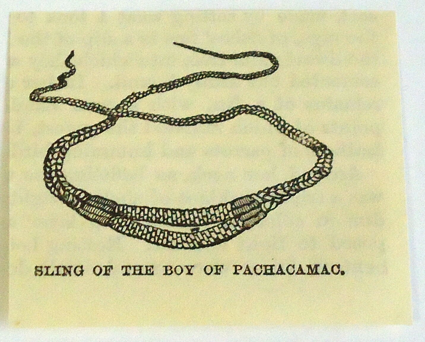 small 1883 magazine engraving ~ BOY'S SLING, PACHACAMAC Peru