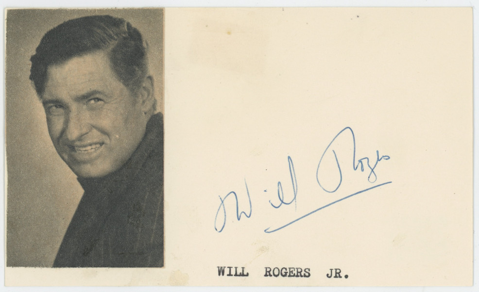 Will Rogers Jr Politician Autographed Signed Index Card AMCo COA 27838