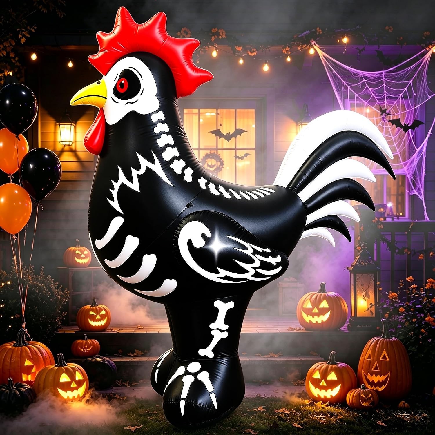 6.4FT Halloween Inflatable Skeleton Rooster, Blow Up Chicken Yard Decoration 6.4FT Halloween Inflatable Skeleton Rooster, Blow Up Chicken Yard Decoration
