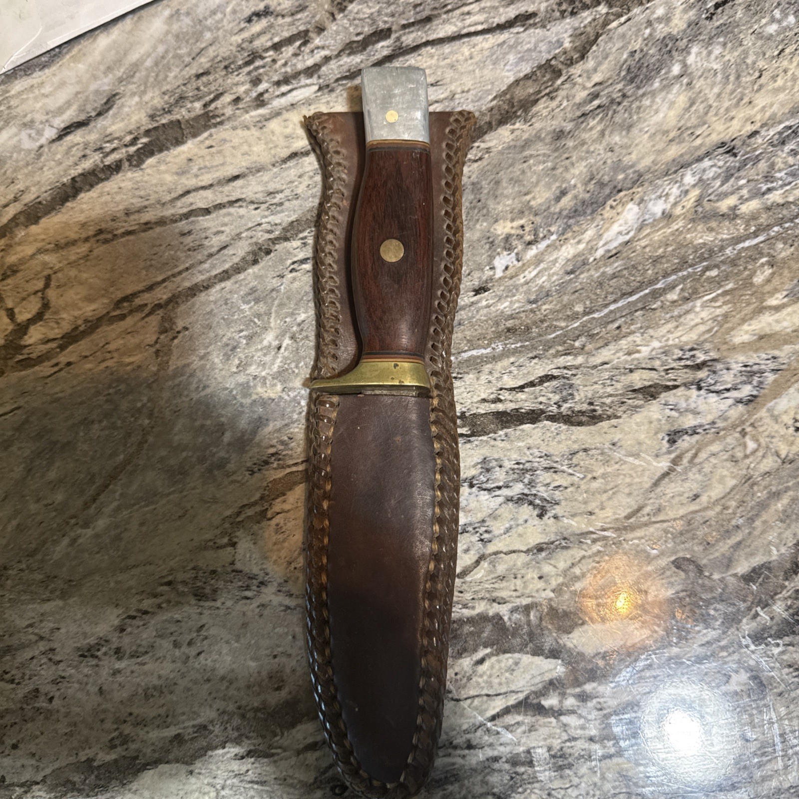 Vtg Indian Ridge Sheffield Fixed Blade Hunting Knife  Leather Sheath