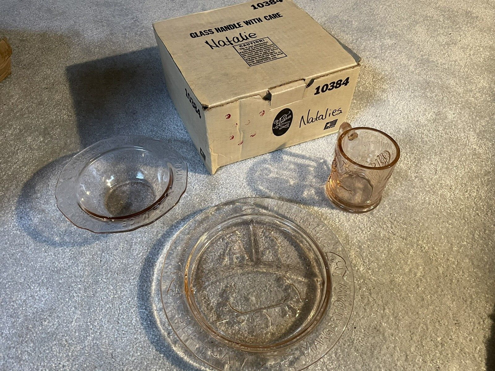 VINTAGE TIARA GLASS NO. 10384 PINK CHILD'S SET IN ORIGINAL BOX