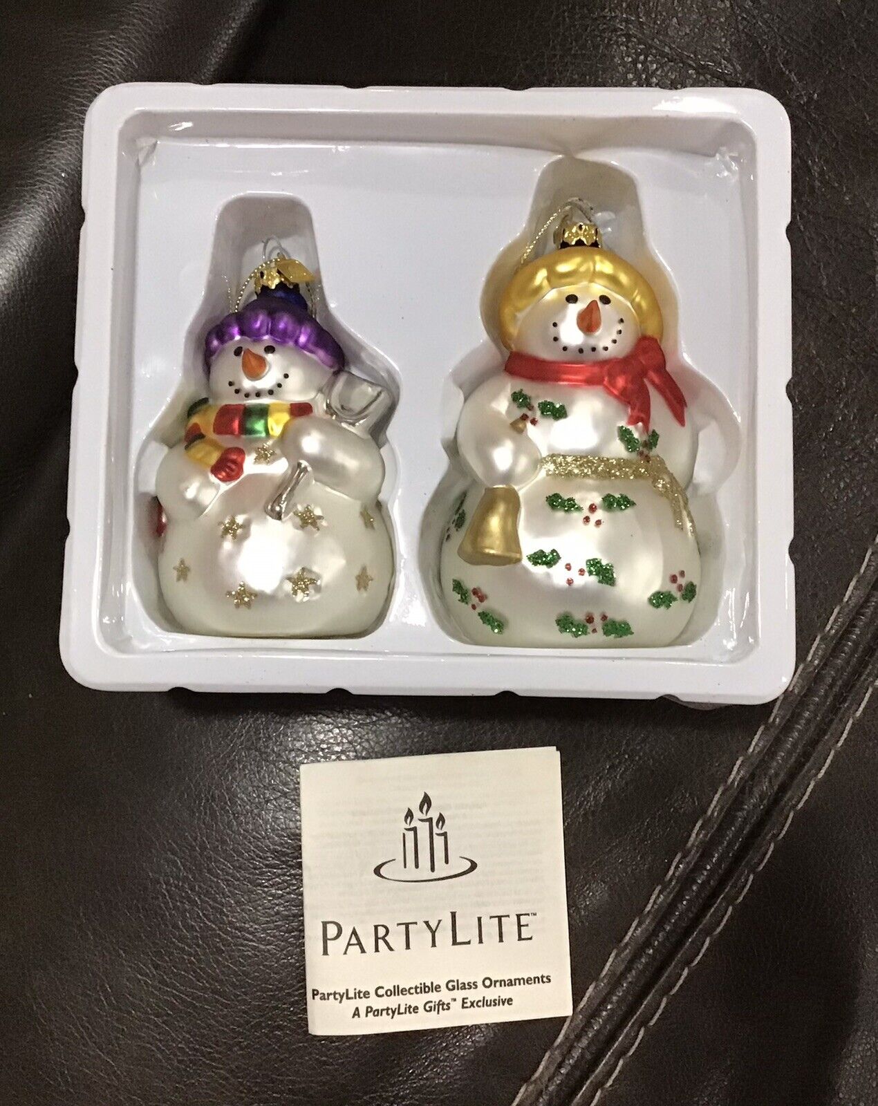 PartyLite Snowbell Girl Boy Ornaments Snowman Christmas Holly Scarf New