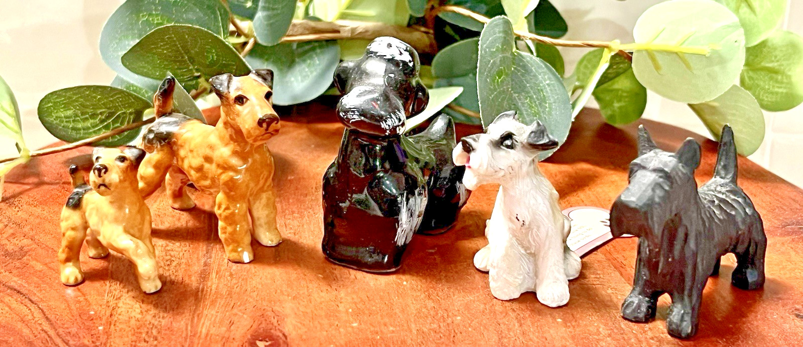 VTG Miniature Dog Figurine Lot/5 Black Poodle Japan, Terriers & Schnauzer Dogs