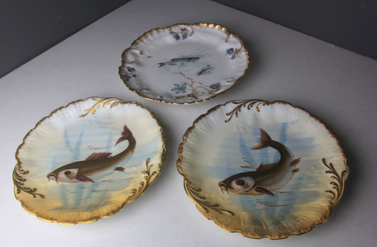 Lot of 3 Antique Limoges France Hand Painted Fish Plates