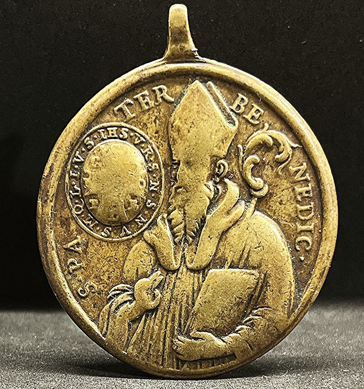 Italy Rome 1700´ St. Benedict amazing antique bronze original ancient 37 grams