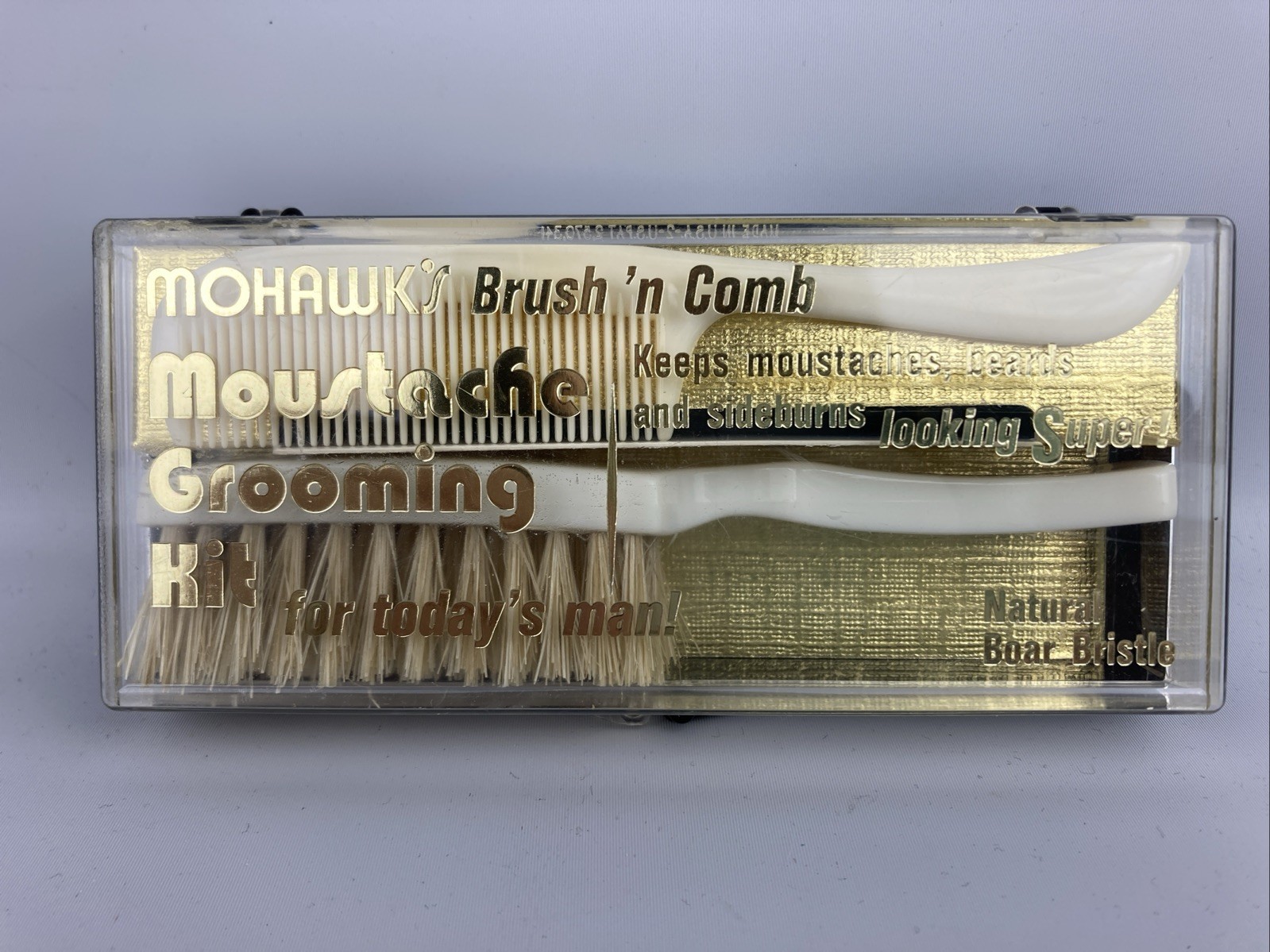 Vintage Mohawk\'s Brush and Comb Moustache Grooming Kit, Great Condition