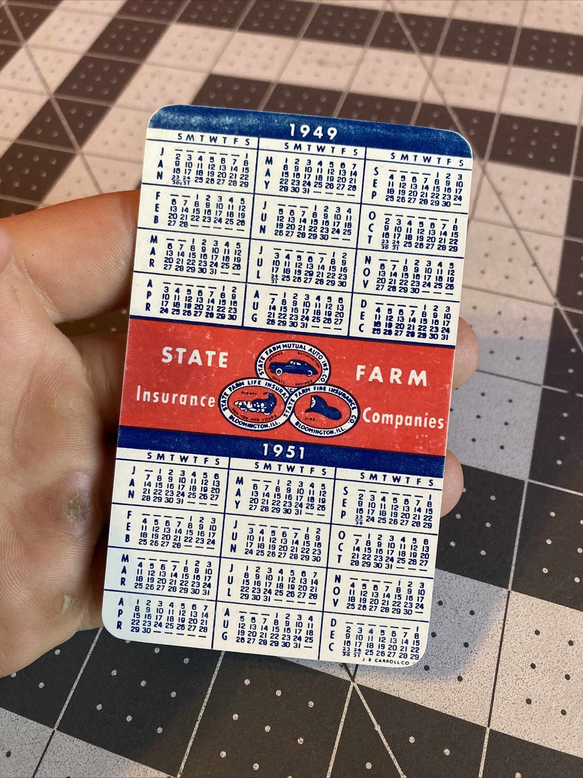 Vintage 1949-1951 State Farm Hanford, California Calendar Card Very Rare Item