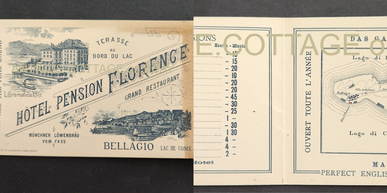 1898 antique HOTEL PENSION FLORENCE travel AD CARD excursions restaurants