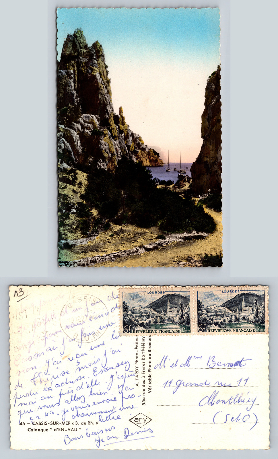 Cassis Sur Mer Postcard with Boats and Scenic Landscape Vintage Image