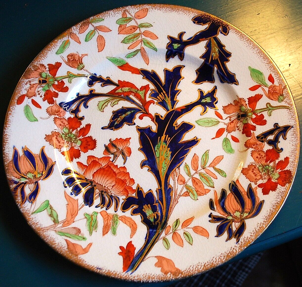 Antique Old Derby Ridgways 'FANTASIA' Cobalt Blue/Orange Floral IMARI Victorian