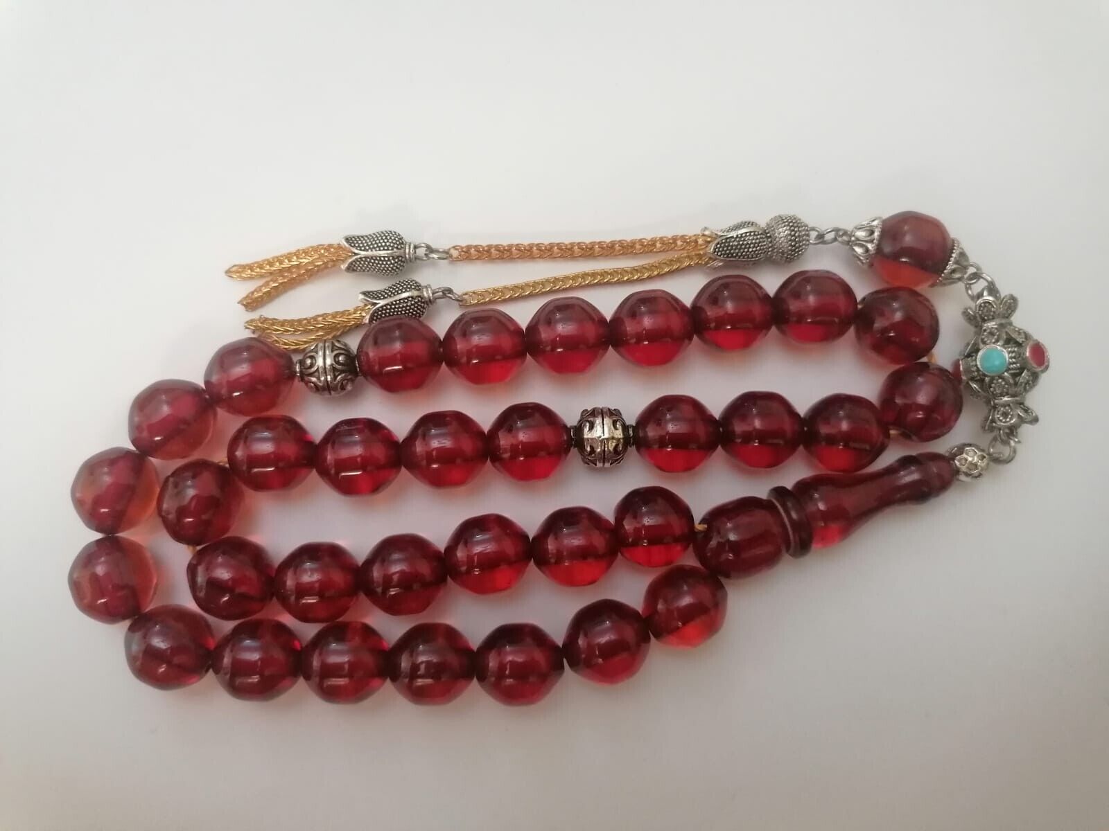 German Faturan Cherry Amber Bakelite 33 Prayer Beads Tesbih Misbaha Rosary
