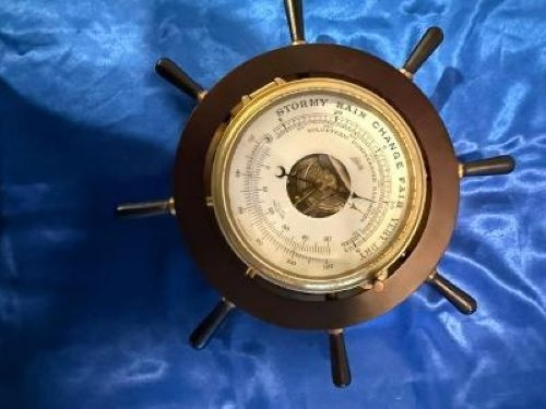 Schatz Brass Holosteric Compensated Ship's Wheel Style Wall Barometer-Accurate