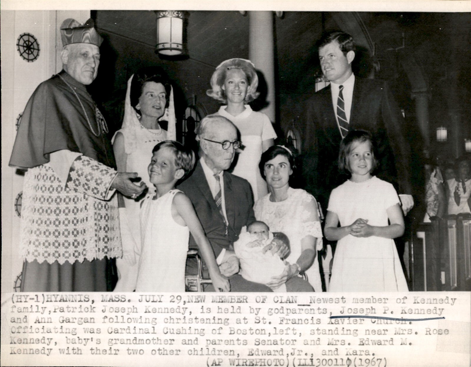 LD287 1967 Wire Photo NEW MEMBER OF CLAN Joseph P Kennedy Ted Rose Christening