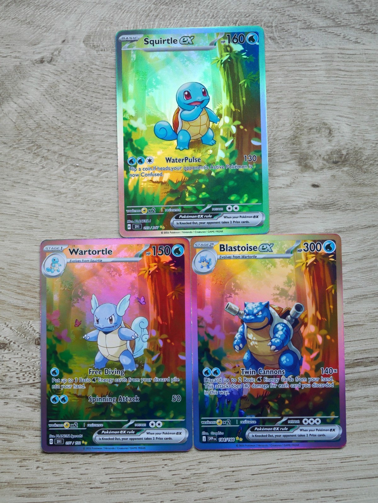 Squirtle, Wartortle + Blastoise Pokémon DISPLAY ART CARDS