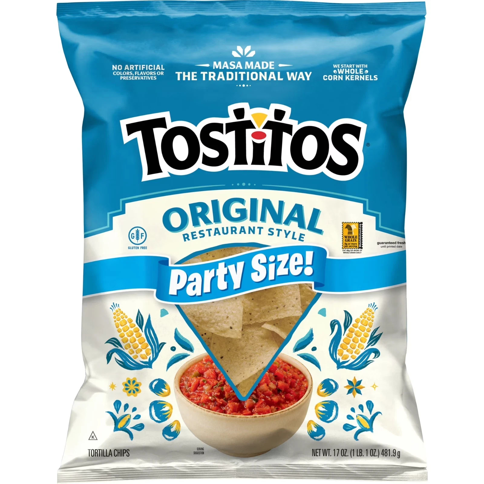 Tostitos Restaurant Style Original Tortilla Chips, 17 oz Party Size Bag Fresh