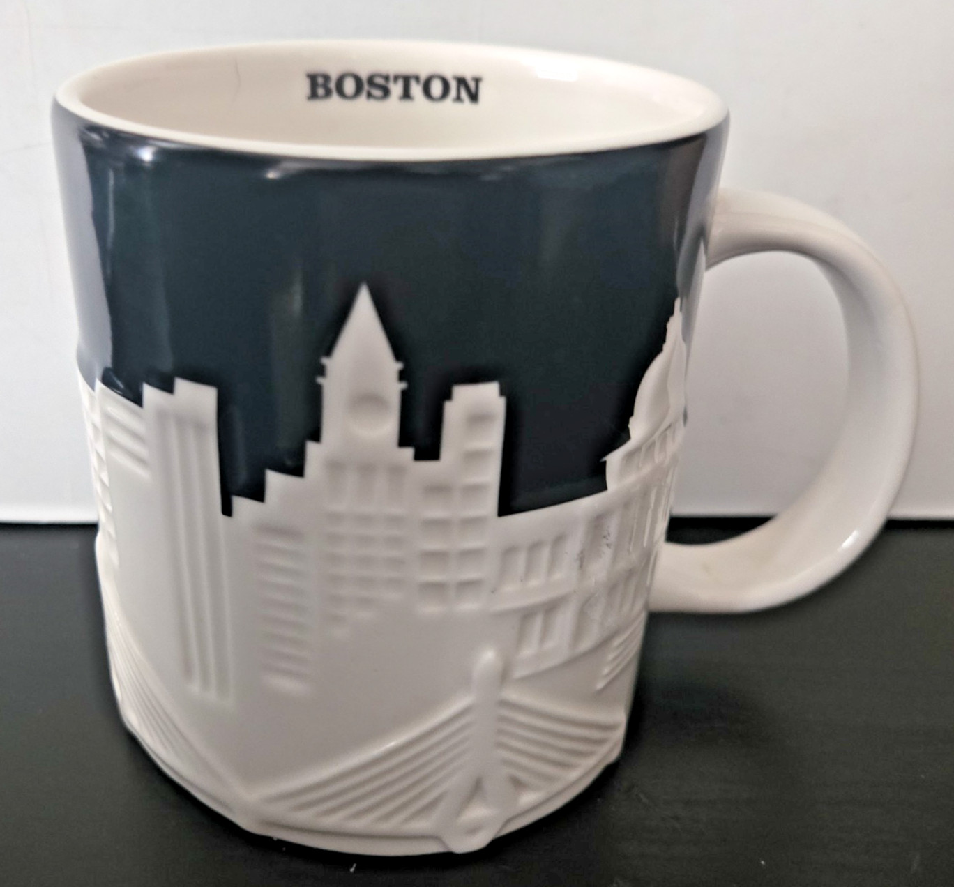 New Starbucks Boston Coffee Mug Collector Series 2012 3D Skyline Relief B&W 16oz