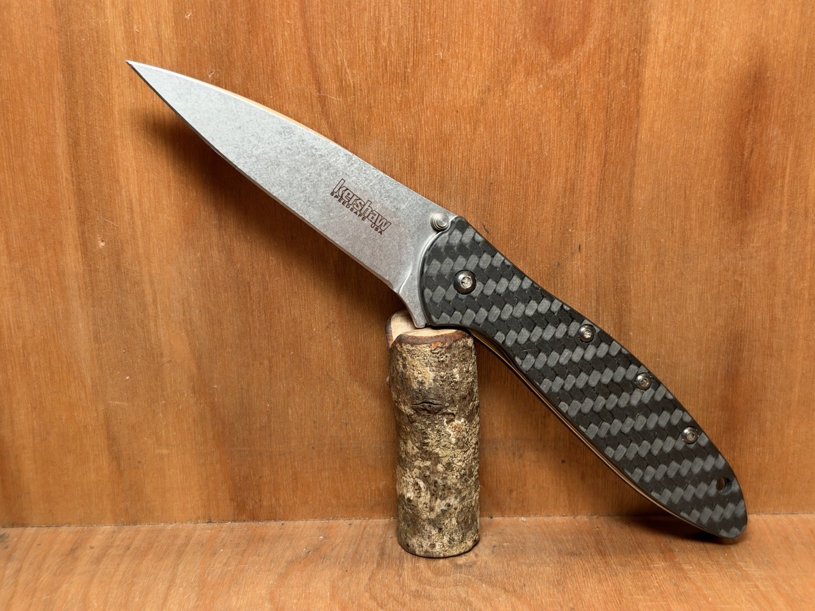 RARE Kershaw Leek 1660CF CPM 154 Plain Blade Carbon Fiber SpeedSafe USA EXCELL