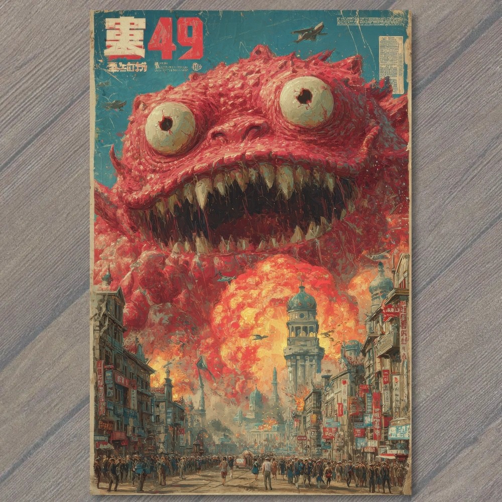 POSTCARD Giant Monster Apocalypse Cityscape Surreal Weird Strange Odd Fantasy