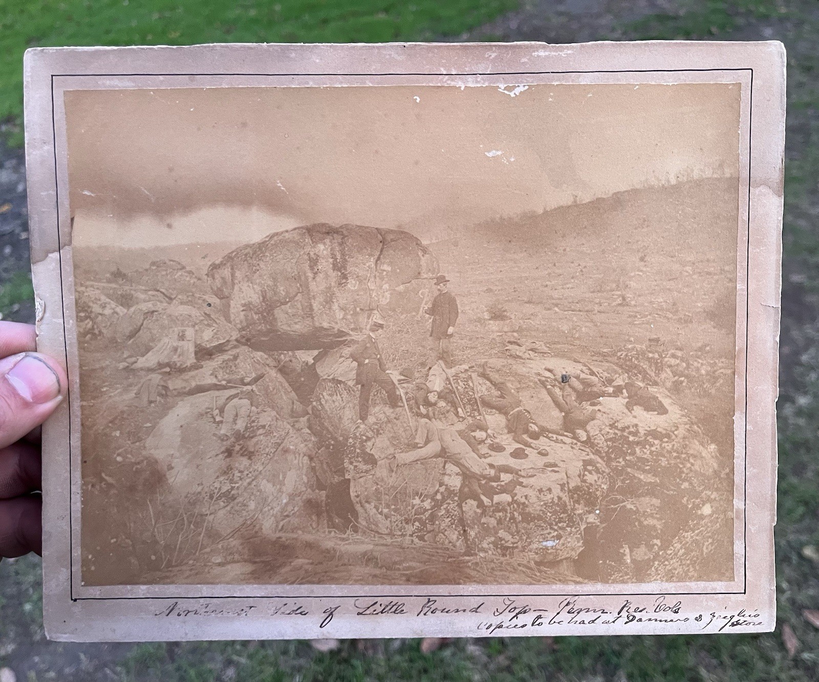 Antique 1860s Little Round Top Penna Vol Gettysburg Battlefield Photo Civil War