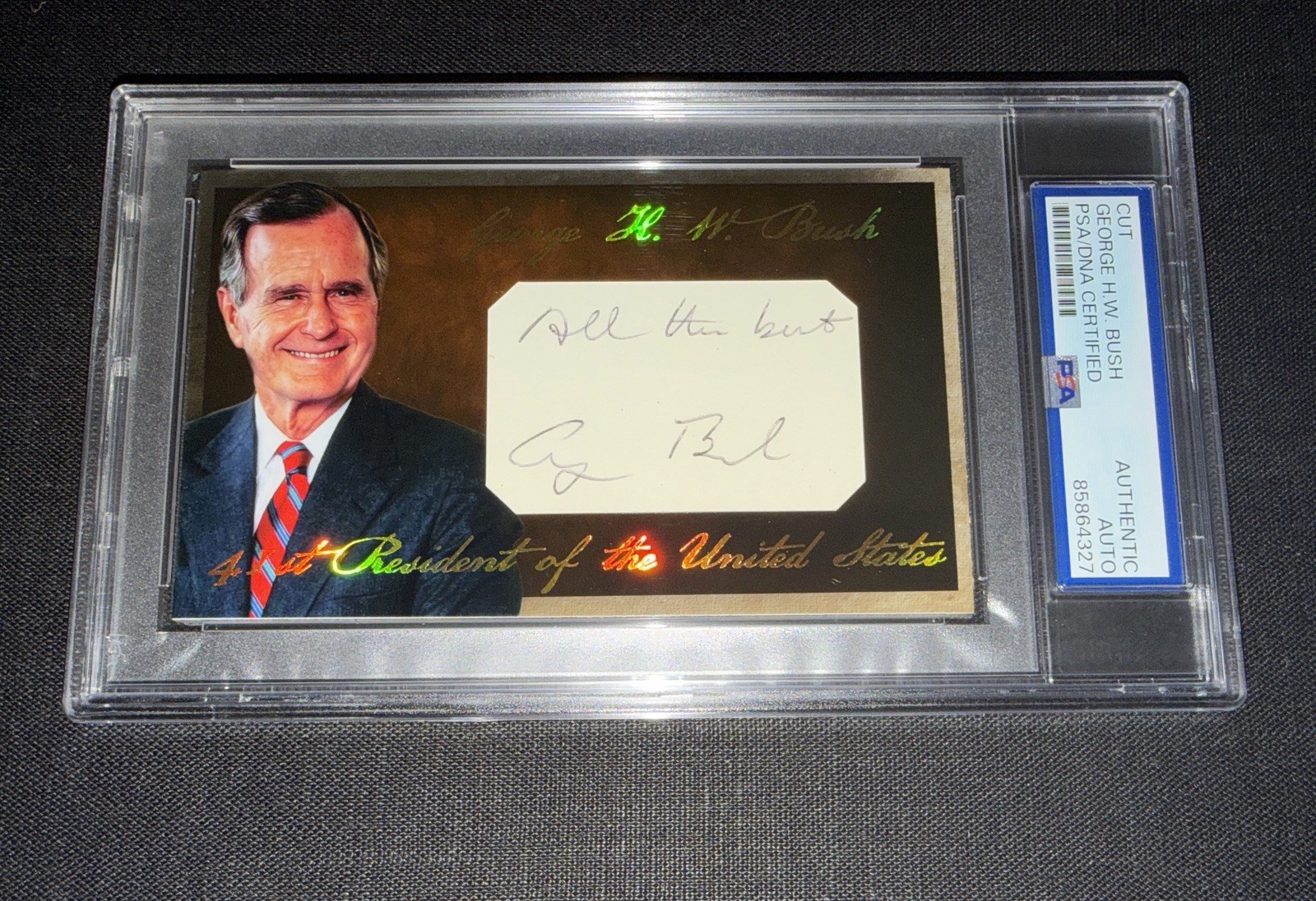 George HW Bush Signed 3x5 Custom Cut PSA Slabbed 41st US President George HW Bush Signed 3x5 Custom Cut PSA Slabbed 41st US President